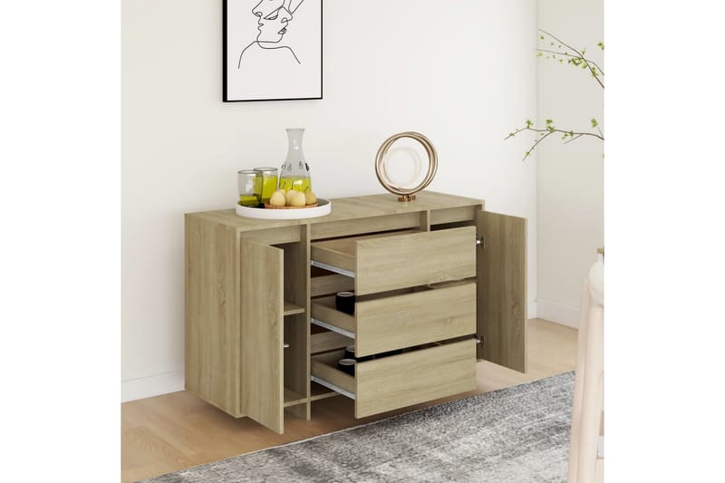 Skänk med 3 lådor sonoma-ek 120x41x75 cm spånskiva - Ek - Förvaring - Förvaringsmöbler - Sideboard & skänk