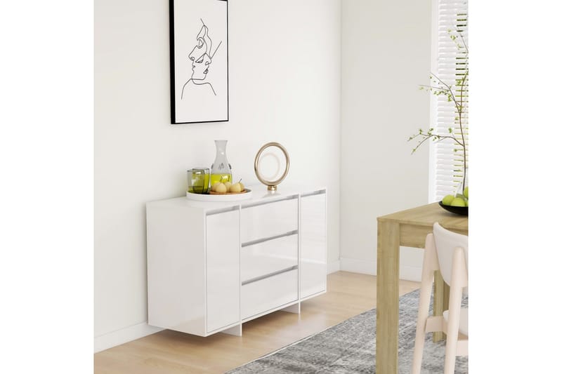 Skänk med 3 lådor vit högglans 120x41x75 cm spånskiva - Vit högglans - Sideboard & skänk