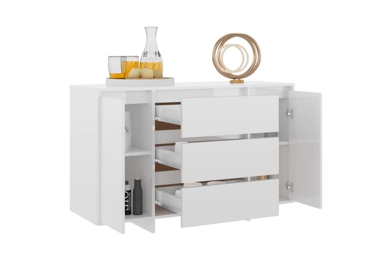 Skänk med 3 lådor vit högglans 120x41x75 cm spånskiva - Vit högglans - Förvaring - Förvaringsmöbler - Sideboard & skänk