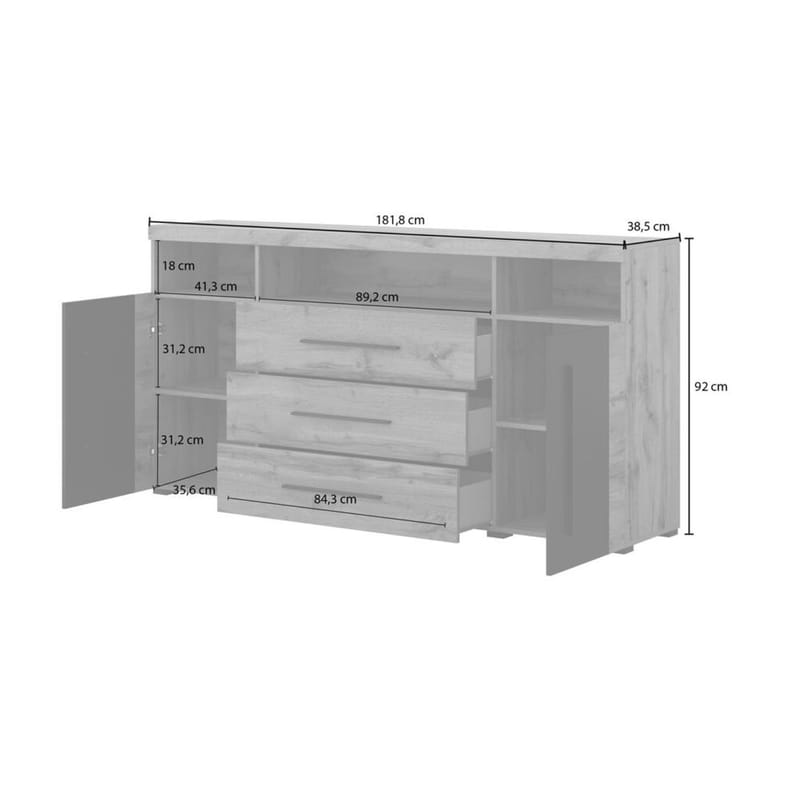 Skänk Roger 2 Dörrar med 3 Lådor - Wotan Ek, 182 cm - Förvaring - Förvaringsmöbler - Sideboard & skänk