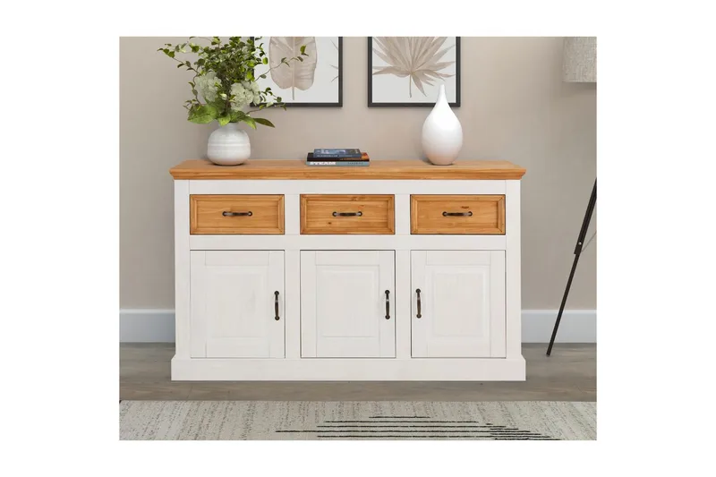 Skänk Selma 145x38x87 cm, Vit/Fläck/Vax - 145x38x87 cm, Vit/Fläck/Vax - Förvaring - Förvaringsmöbler - Sideboard & skänk