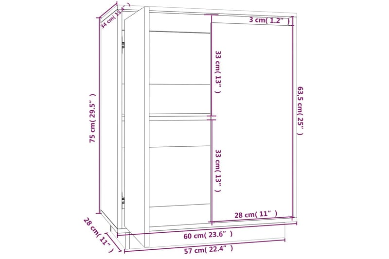 Skänk svart 60x34x75 cm massiv furu - Svart - Förvaring - Förvaringsmöbler - Sideboard & skänk