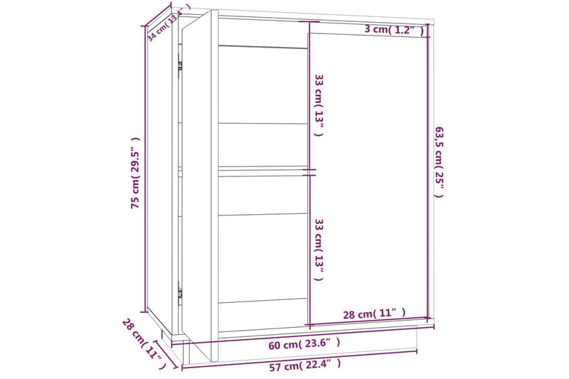 Skänk svart 60x34x75 cm massiv furu - Svart - Sideboard & skänk