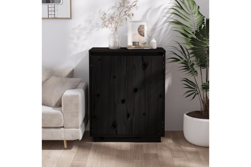 Skänk svart 60x34x75 cm massiv furu - Svart - Sideboard & skänk