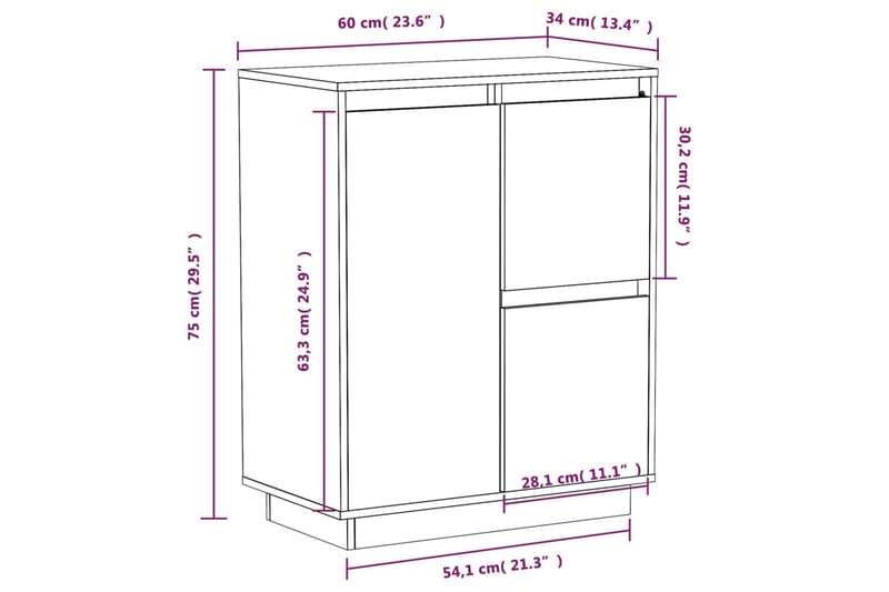 Skänk vit 60x34x75 cm massiv furu - Vit - Förvaring - Förvaringsmöbler - Sideboard & skänk