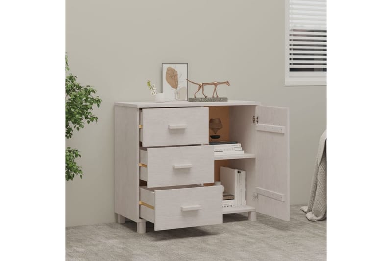 Skänk vit 90x40x80 cm massiv furu - Vit - Förvaring - Förvaringsmöbler - Sideboard & skänk