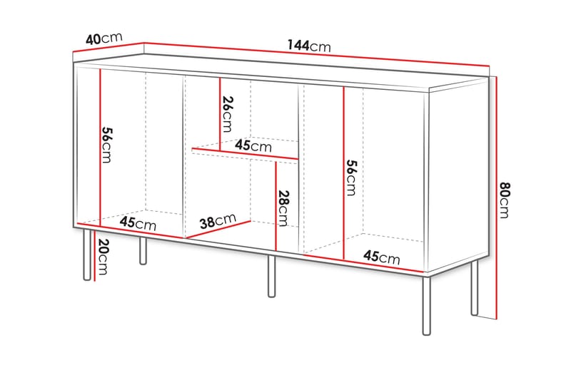 Stintino Skänk 144x40 cm - Grå - Förvaring - Förvaringsmöbler - Sideboard & skänk