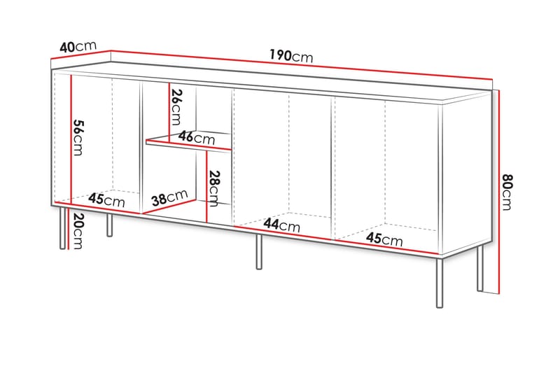 Stintino Skänk 190x40 cm - Vit/Grå - Förvaring - Förvaringsmöbler - Sideboard & skänk