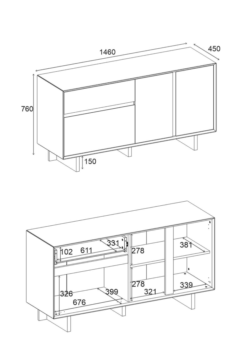 Tavon Konsol 146x76x45 cm - Naturlig ek - Förvaring - Förvaringsmöbler - Sideboard & skänk