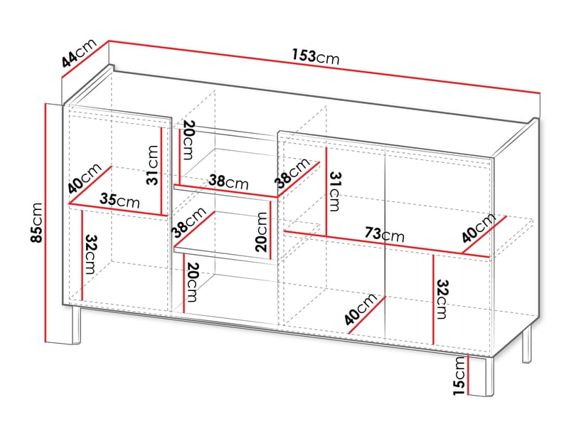 Tavrin Skänk 153x44 cm - Svart - Förvaring - Förvaringsmöbler - Sideboard & skänk