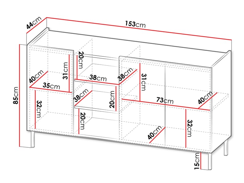 Tavrin Skänk 153x44 cm - Svart - Förvaring - Förvaringsmöbler - Sideboard & skänk