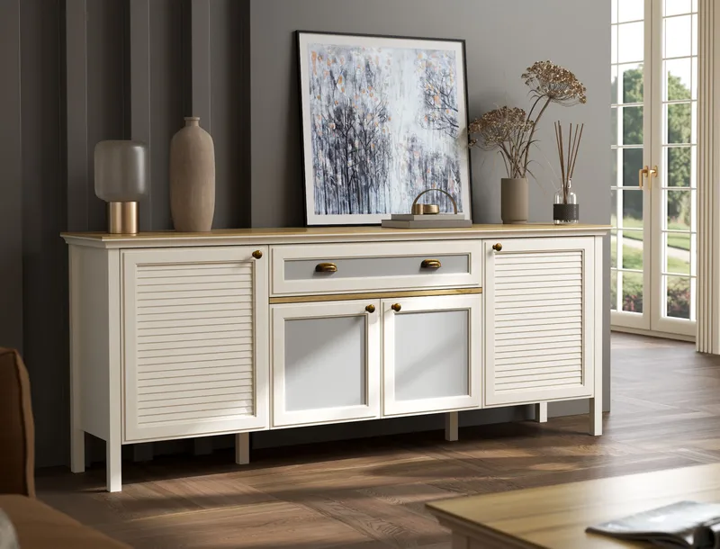 Tenora Konsolbord 202 cm - Crème, ek, grå - Förvaring - Förvaringsmöbler - Sideboard & skänk