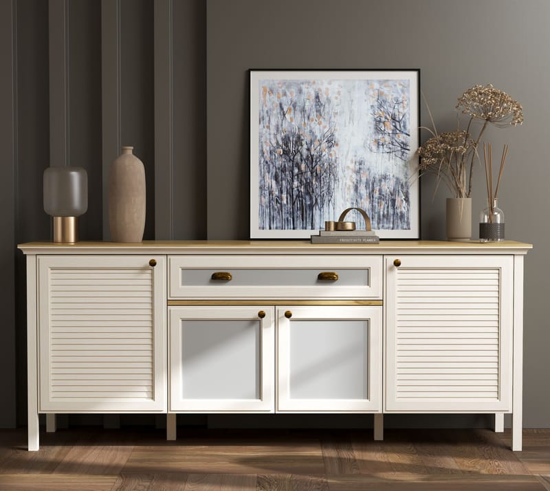 Tenora Konsolbord 202 cm - Crème, ek, grå - Förvaring - Förvaringsmöbler - Sideboard & skänk