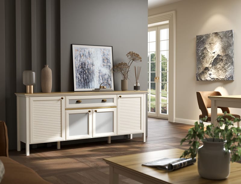 Tenora Konsolbord 202 cm - Crème, ek, grå - Förvaring - Förvaringsmöbler - Sideboard & skänk