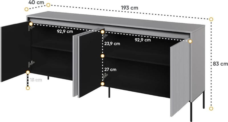 Trend skänk B193 cm - Grå/svart - Grå/svart - Förvaring - Förvaringsmöbler - Sideboard & skänk