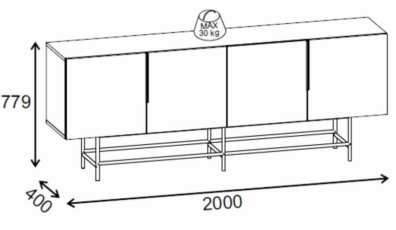Truvia Konsol 200x77,9x40 cm - Antracit och svart - Förvaring - Förvaringsmöbler - Sideboard & skänk