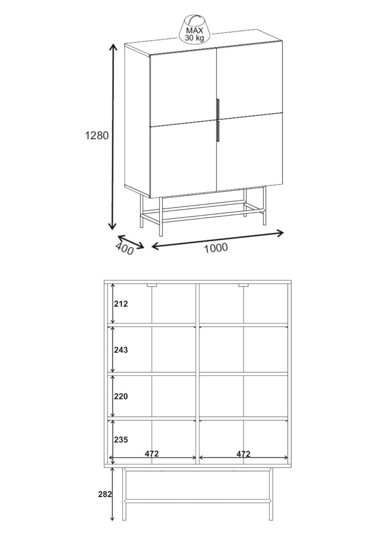 Truvia Sideboard 100x128x40 cm - antracit svart - Förvaring - Förvaringsmöbler - Sideboard & skänk