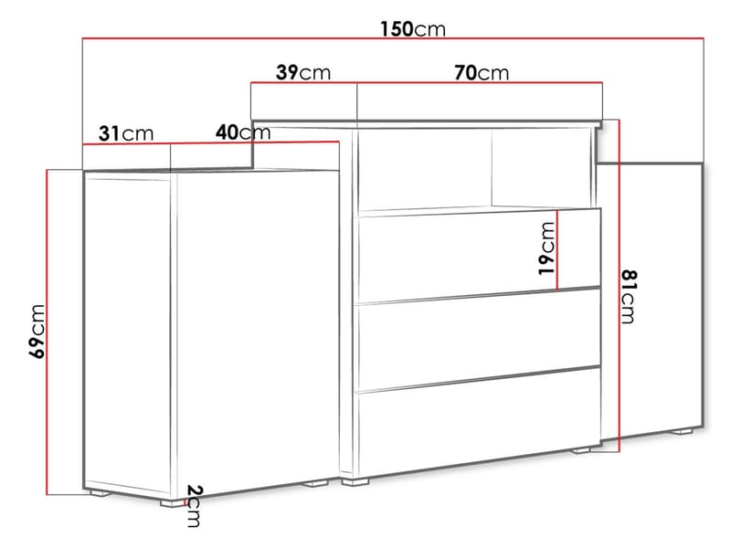 Urbanie Byrå 150 cm med LED - grå, brun - Förvaring - Förvaringsmöbler - Sideboard & skänk
