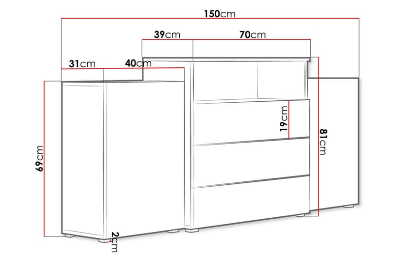 Urbanie Byrå 39x150 cm LED - Vit - Förvaring - Förvaringsmöbler - Byrå