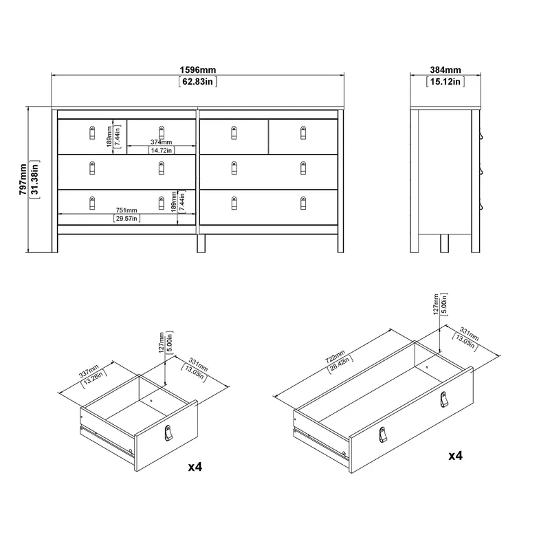 Vallvidera Byrå med 4 små och 4 större lådor 160 cm - Förvaring - Förvaringsmöbler - Byrå