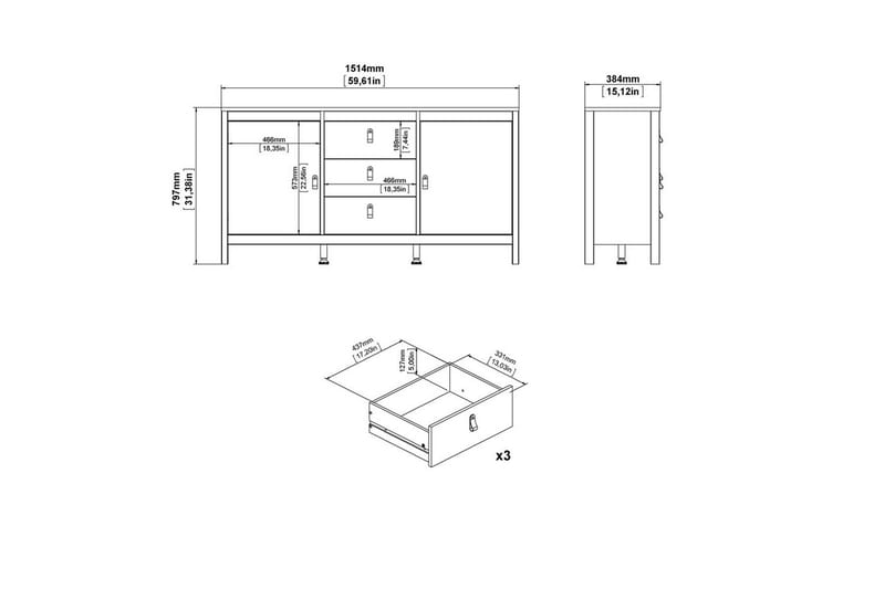 Vallvidera Skänk 151x38 cm - Beige - Förvaring - Förvaringsmöbler - Sideboard & skänk