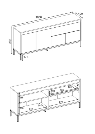 Velar Konsol 180x80x40 cm - Antracit, Wood Black, Svart - Förvaring - Förvaringsmöbler - Sideboard & skänk