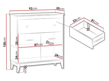 Zeylor Sideboard 92 cm - beige med ben i naturek/guld-kopparfärgade handtag - Förvaring - Förvaringsmöbler - Sideboard & skänk