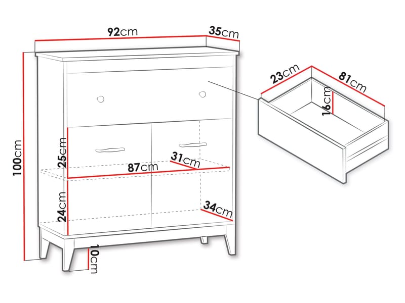 Zeylor Sideboard 92 cm - beige med ben i naturek/guld-kopparfärgade handtag - Förvaring - Förvaringsmöbler - Sideboard & skänk