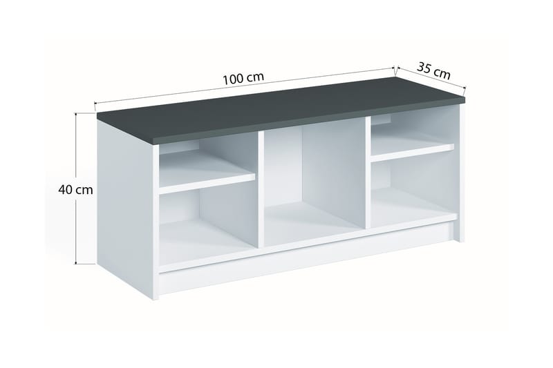 Havering Skoskåp 100x35 cm - Vit/Antracit - Hallförvaring - Skobänk & skohylla med bänk