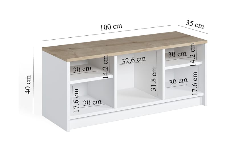 Rheeze Skoskåp 35x100 cm - Vit/Natur - Hallförvaring - Skobänk & skohylla med bänk