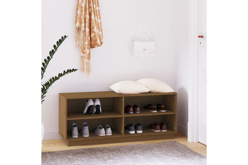 Skoskåp honungsbrun 110x34x45 cm massiv furu - Honung - Förvaring - Hallförvaring