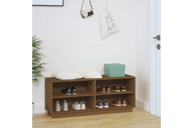 Skoskåp honungsbrun 110x34x45 cm massiv furu - Honung - Förvaring - Hallförvaring