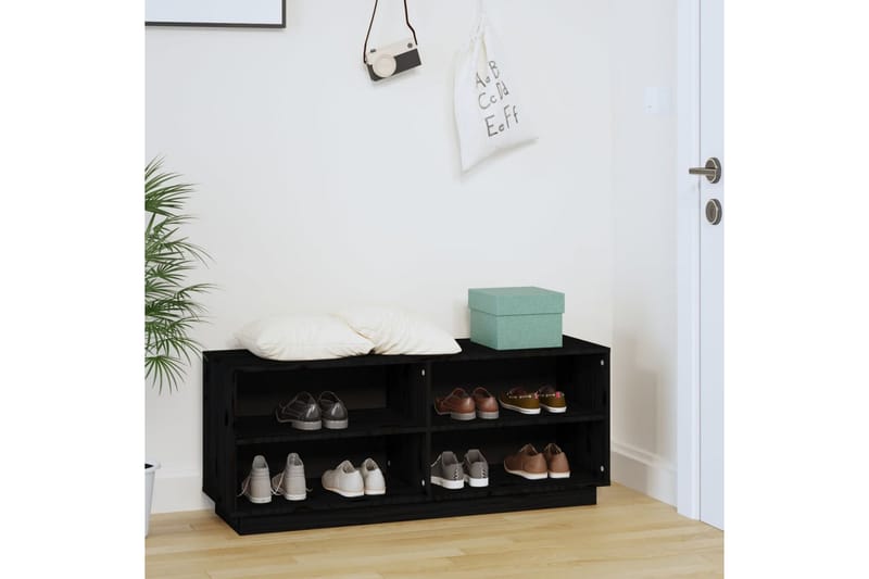 Skoskåp svart 110x34x45 cm massiv furu - Svart - Förvaring - Hallförvaring