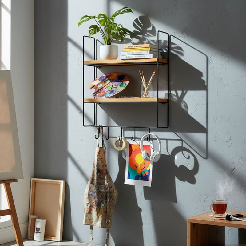 Alvorn Vägghylla 58x42 cm - Guld Och Natur - Förvaring - Hylla - Vägghylla