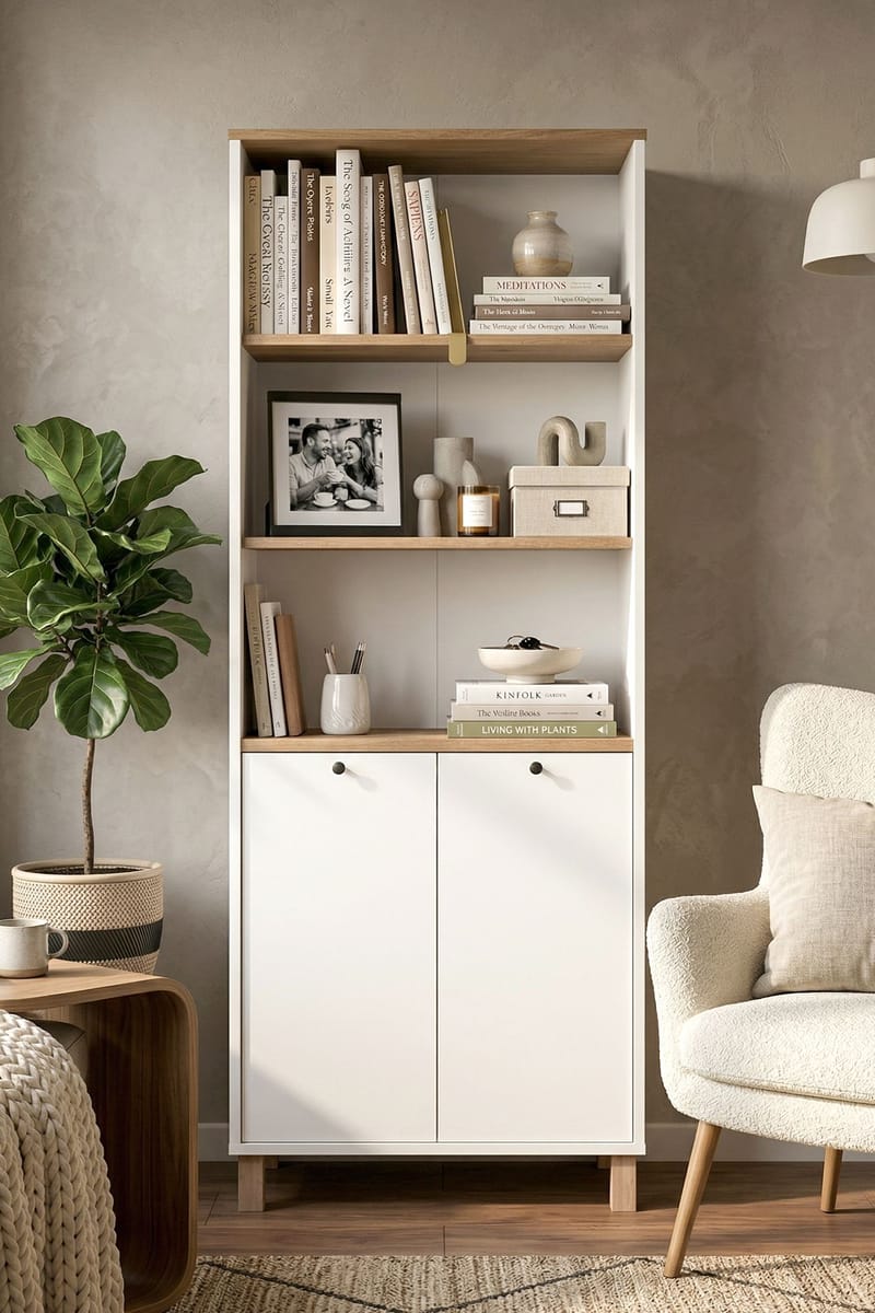 Avero Bokhylla 69,5x180x32 cm - Vitt och ek - Förvaring - Hylla - Bokhylla
