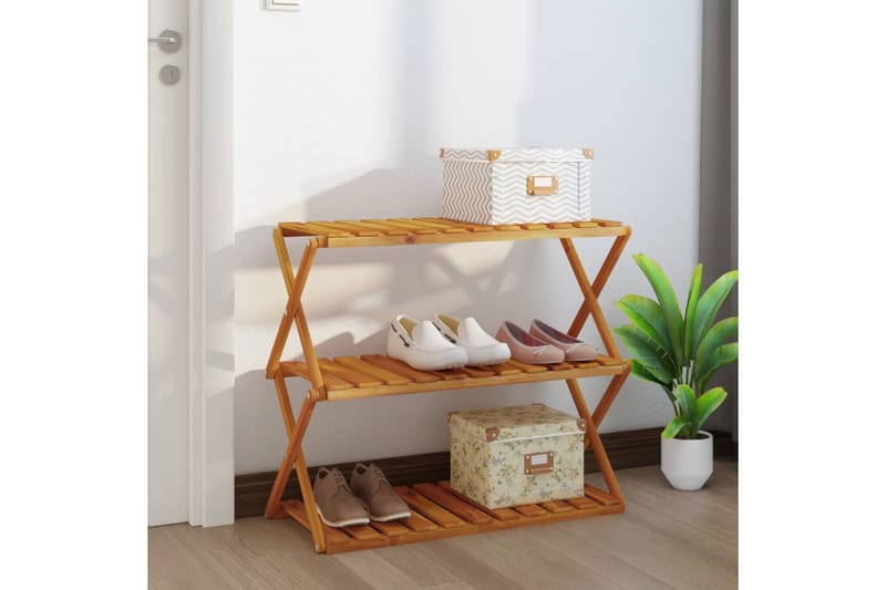 beBasic Hopfällbar hylla 3 hyllplan 70x31x63 cm massivt akaciaträ - Brown - Förvaring - Hylla - Hyllsystem