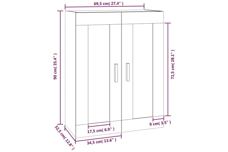 beBasic Väggskåp grå sonoma 69,5x32,5x90 cm konstruerat trä - Grey - Förvaring - Hylla - Vägghylla