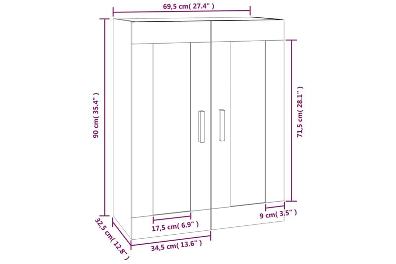 beBasic Väggskåp Svart 69,5x32,5x90 cm konstruerat trä - Black - Förvaring - Hylla - Vägghylla