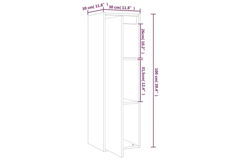 beBasic Väggskåp vit 30x30x100 cm massiv furu - White - Vägghylla