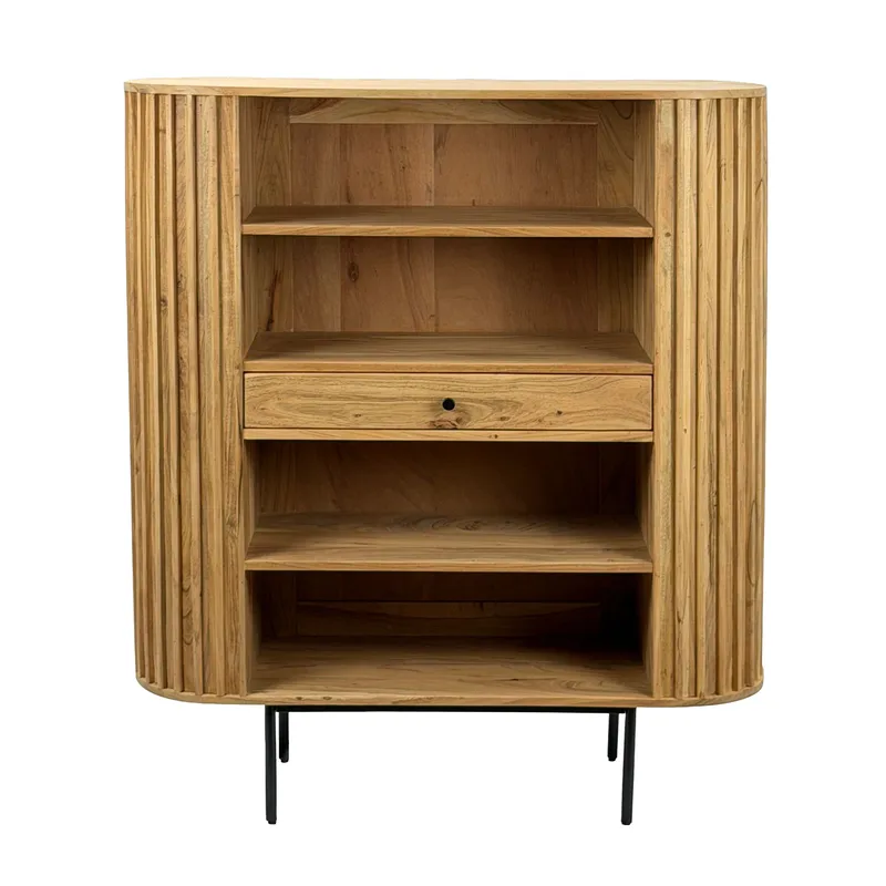 Belilo Bokhylla 105 cm Ribbdesign, naturligt varm honungsbrun och svart