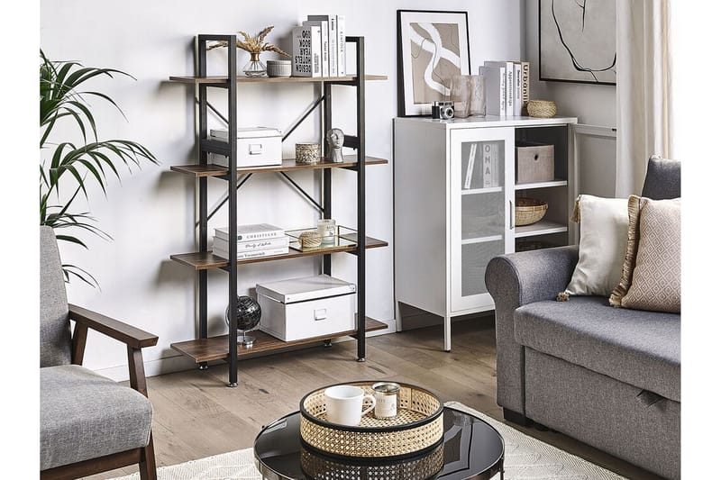 Alvaston Hylla 90x30 cm - Mörkt Trä/Svart - Förvaring - Hylla - Bokhylla