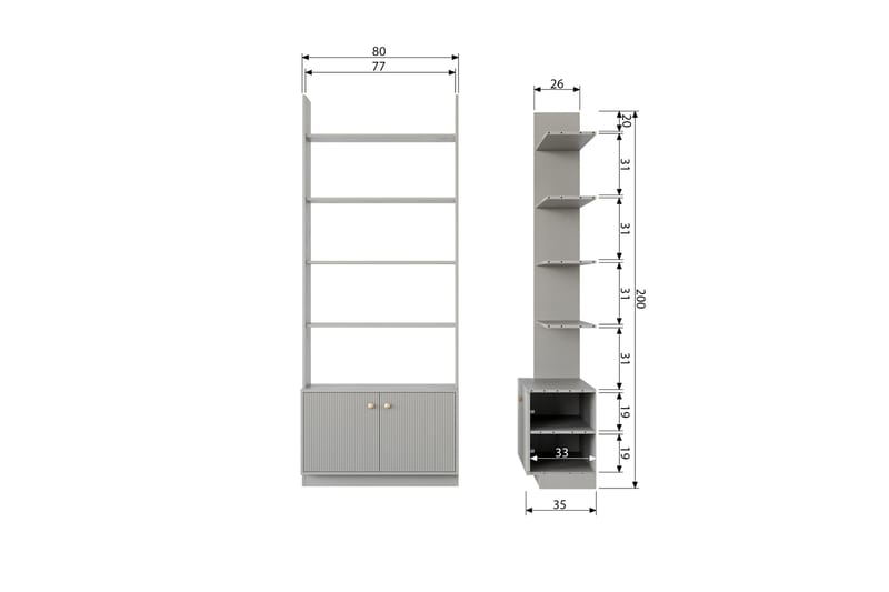 Antonie Bokhylla 35x80 cm - Grå - Bokhylla