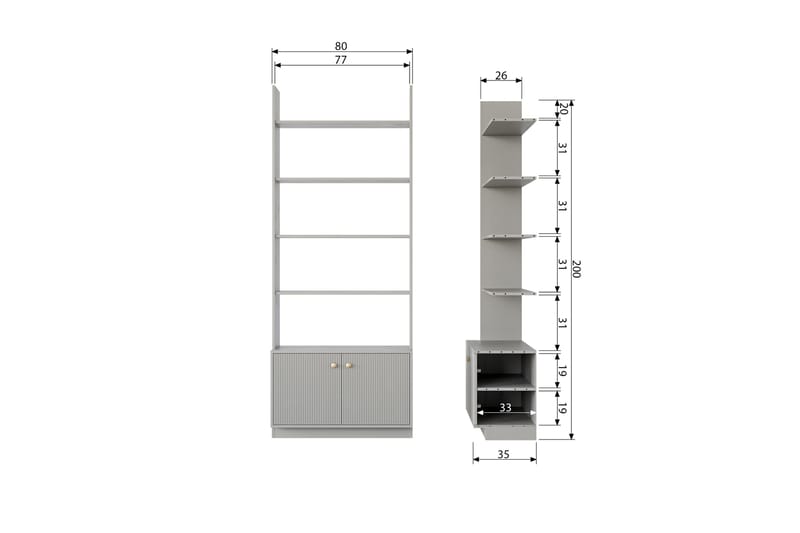 Antonie Bokhylla 35x80 cm - Grå - Förvaring - Hylla - Bokhylla