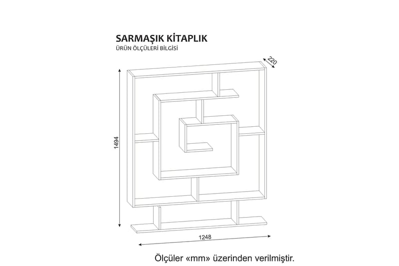 Asillane Bokhylla Labyrint - Valnöt - Förvaring - Hylla - Bokhylla