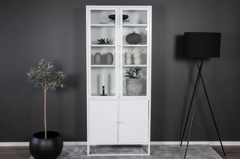 Bakal Bokhylla med Dörrar 80 cm i Glas och Metall - Vit - Förvaring - Hylla - Bokhylla