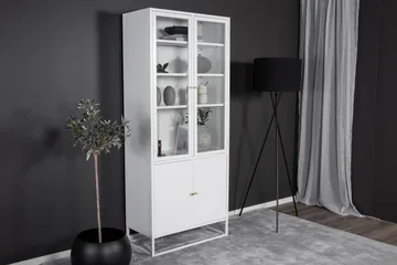 Bakal Bokhylla med Dörrar 80 cm i Glas och Metall - Vit - Förvaring - Hylla - Bokhylla