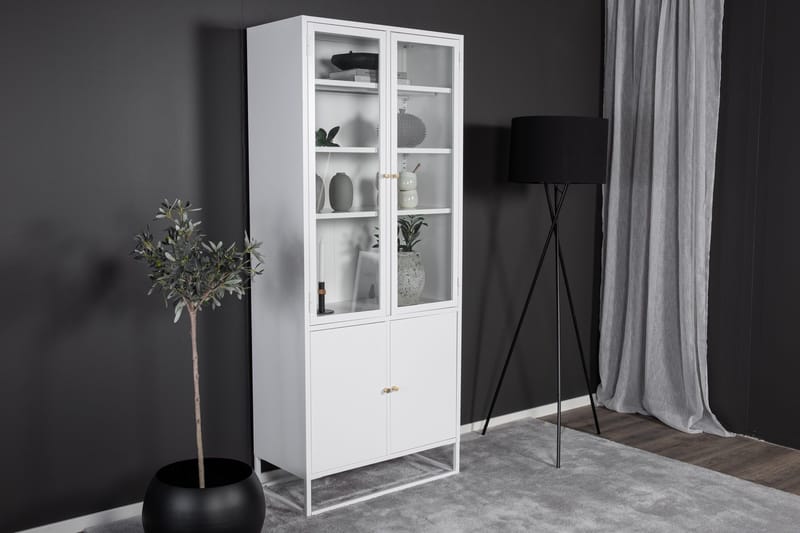 Bakal Bokhylla med Dörrar 80 cm i Glas och Metall - Vit - Förvaring - Hylla - Bokhylla
