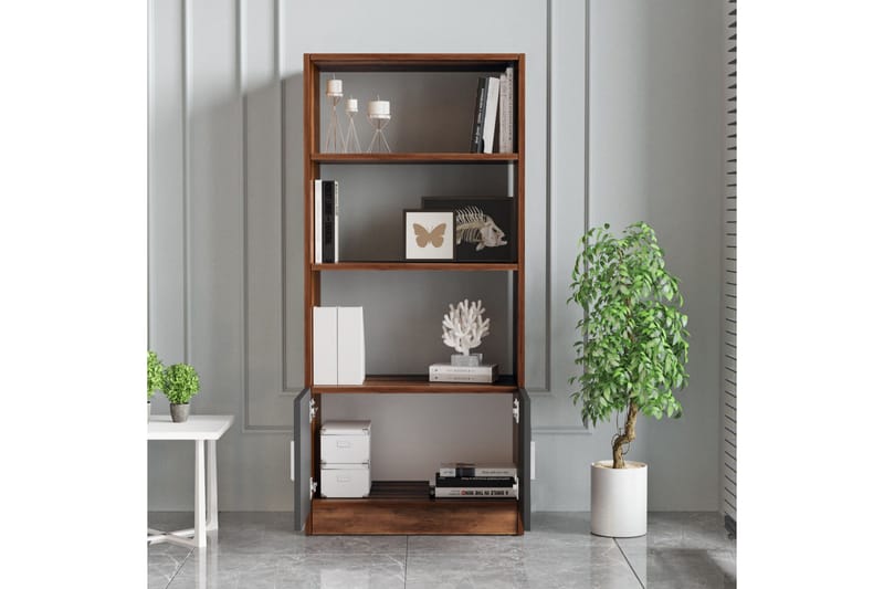 Barrock Bokhylla 63,6 cm i Trä med Teakutseende - Teak|Antracit - Förvaring - Hylla - Bokhylla