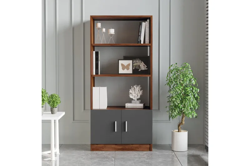 Barrock Bokhylla 63,6 cm i Trä med Teakutseende - Teak|Antracit - Förvaring - Hylla - Bokhylla