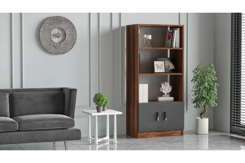 Barrock Bokhylla 63,6 cm i Trä med Teakutseende - Teak|Antracit - Förvaring - Hylla - Bokhylla